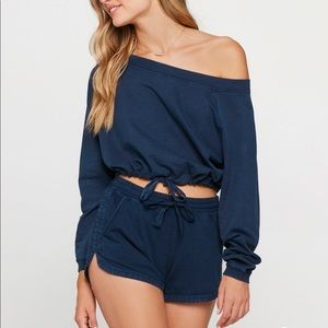 L*SPACE Navy Blue Goldie Pullover Sweatshirt w tie